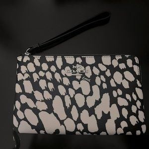 NWT Coach white and black leopard print wristlet